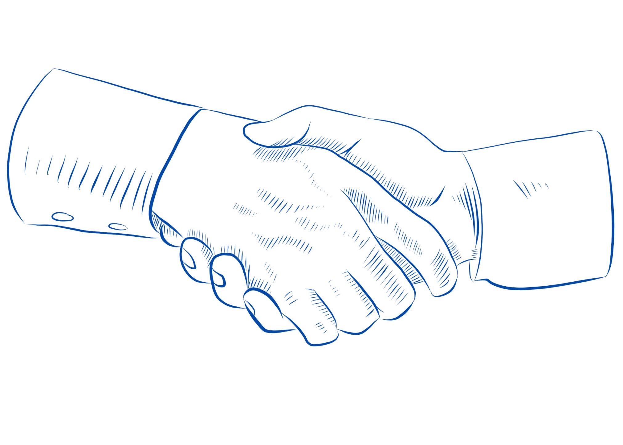 A blue and white sketch of a handshake thanks to another great deal from Crest Water Solutions!